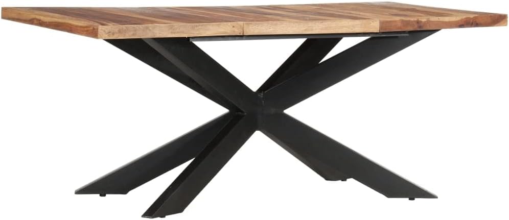 IronRoot Sheesham Wood Industrial Dining Table with Black X-Frame Base