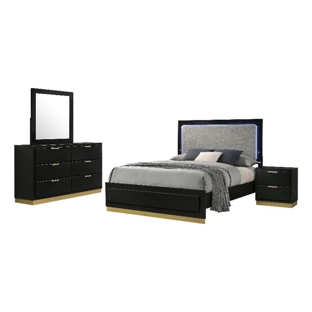 Caraway 4-Piece California King Bedroom Set with LED Headboard Black and Grey