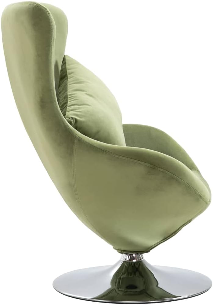 vidaXL Swivel Egg Chair with Removable Cushion, Light Green Velvet Upholstery - Ergonomic Design, 360-Degree Swivel, Plywood Frame with Chrome Base; Modern Decorative Armchair