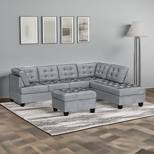 3 Piece Modern Tufted Micro Suede L Shaped Sectional Sofa