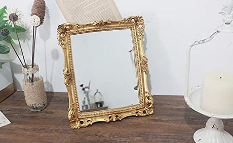 Vintage 11 x 9.5 inch Decorative Mirror, Wall Mounted & Tabletop Makeup Mirror ，