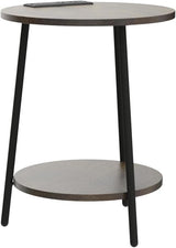 Round End Table with Charging Station, 2-Tier Small Circle Side Table