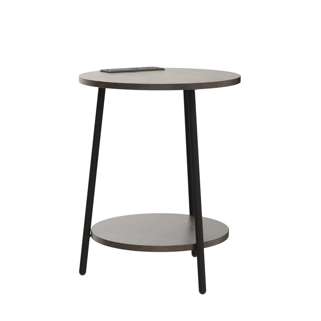 Round End Table with Charging Station, 2-Tier Small Circle Side Table