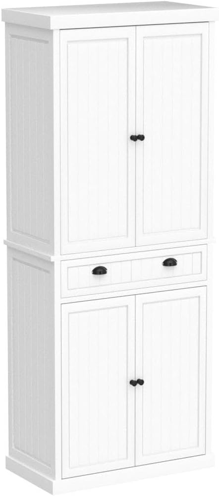 ARTPOWER Kitchen Pantry Storage Cabinet with Drawer and Adjustable Shelves, Bathroom or Hallway, White