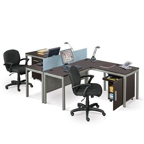 Work Corner Reversible LShaped Desk Expresso Brushed Nickel, 60W x 60 D