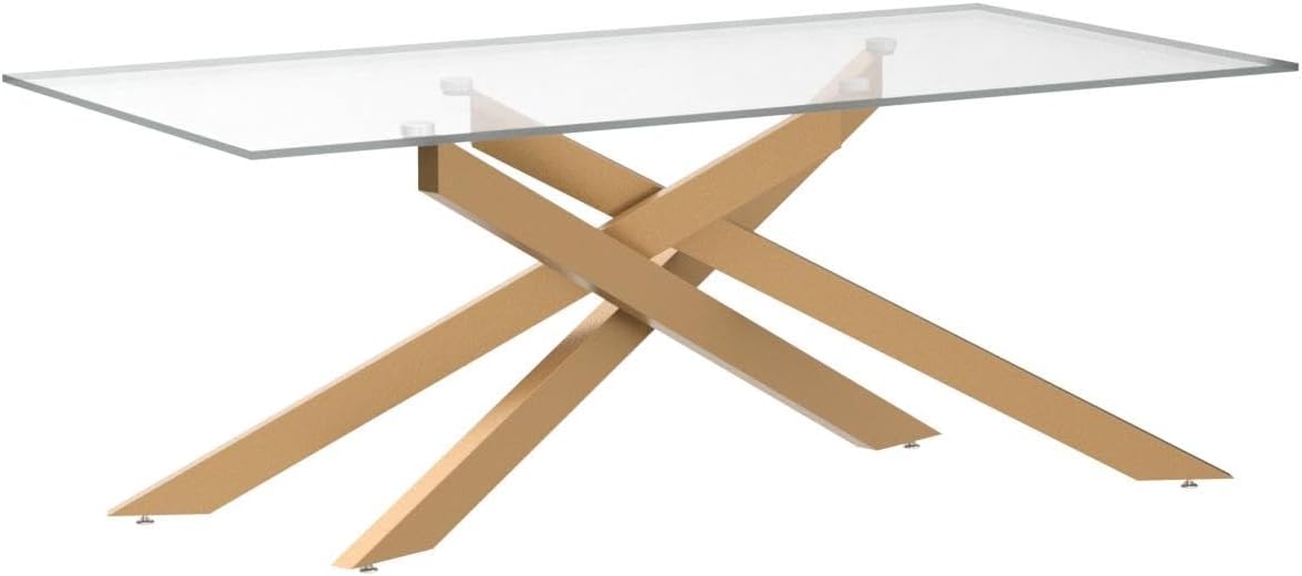 Rectangle Modern Coffee Table, Tempered Glass Top and Metal Tubular Leg,