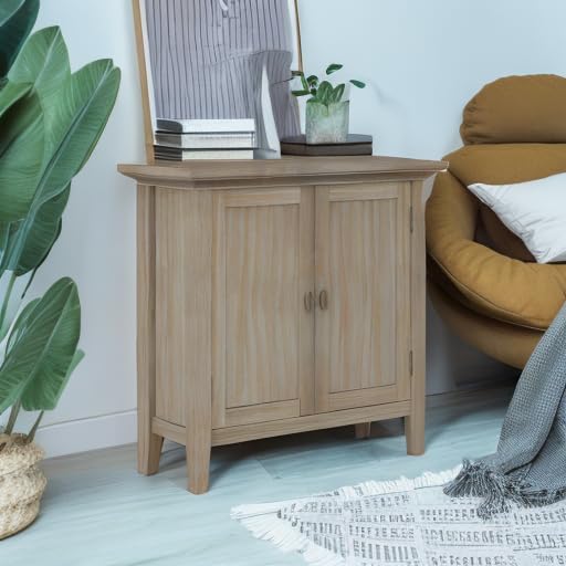 Redmond SOLID WOOD 32 inch Wide Transitional Low Storage Cabinet in Distressed Grey