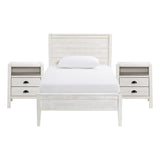 Windsor 3-Piece Set with Panel Twin Bed and 2 Nightstands, Driftwood White