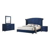 4-Piece Contemporary Velvet Queen Bedroom Set in Blue