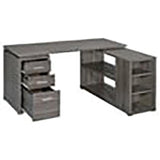 L Shape Corner Storage Desk in Weathered Gray, Letter/Legal File, 5 Bookshelves