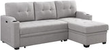 FANYE Linen Upholstery Tufted Sofa&Couch,L-Shaped Corner Reversible Sleeper Sectional Sofa Couch Sofabed w/Storage Chaise,Cupholders, USB Charging Port and Pockets for Living Room Furniture Set