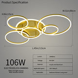 Modern LED Ceiling Light Gold Dimmable 5 Rings Flush Mount Ceiling Light Fixtures