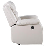 Leather Power Recliner with Pillow Top Armrest in Beige