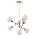 6 Lights Modern Glass Globe Chandelier Mid Century Brass Branches Milky White Ball