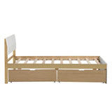 Bed Frame, with 2 Drawers, White High Gloss Headboard Footboard, No Spring Box Needed,
