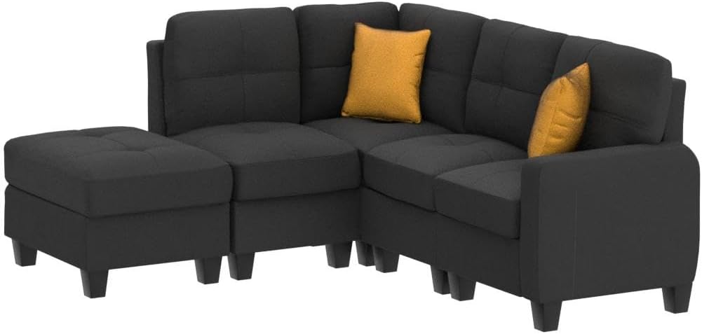 Modular Sofa Couch 4 Seat Sectional with Storage Ottoman, Velvet Reversible L Shaped