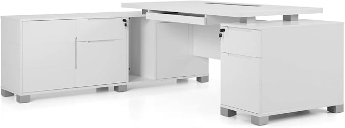 Furniture Modern 79" Ford Executive Desk with Right Return and Filing Cabinets - Light Wood
