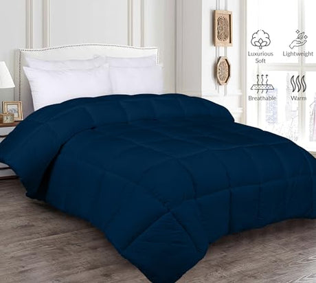 Comforter - Duvet Insert - All Season Soft Quilted Comforters with 8 Corner Tabs Full Size - Down Alternative Bedding Comforter - Box Stitched Duvet Insert (Navy, Full 82"x86")