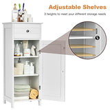 Floor Storage Cabinet, Bathroom Freestanding Side Storage Organizer, Single Door Floor Storage Cabinet w/Drawer & Adjustable Shelves,