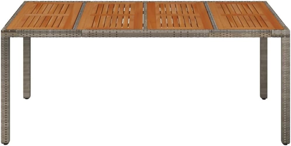 Patio Table with Wooden Top Gray 74.8"x35.4"x29.5" Poly Rattan