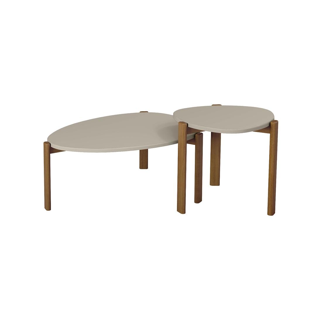 Manhtattan Comfort Gales Mid-Century Modern End Coffee Table with Solid Wood Legs, Greige