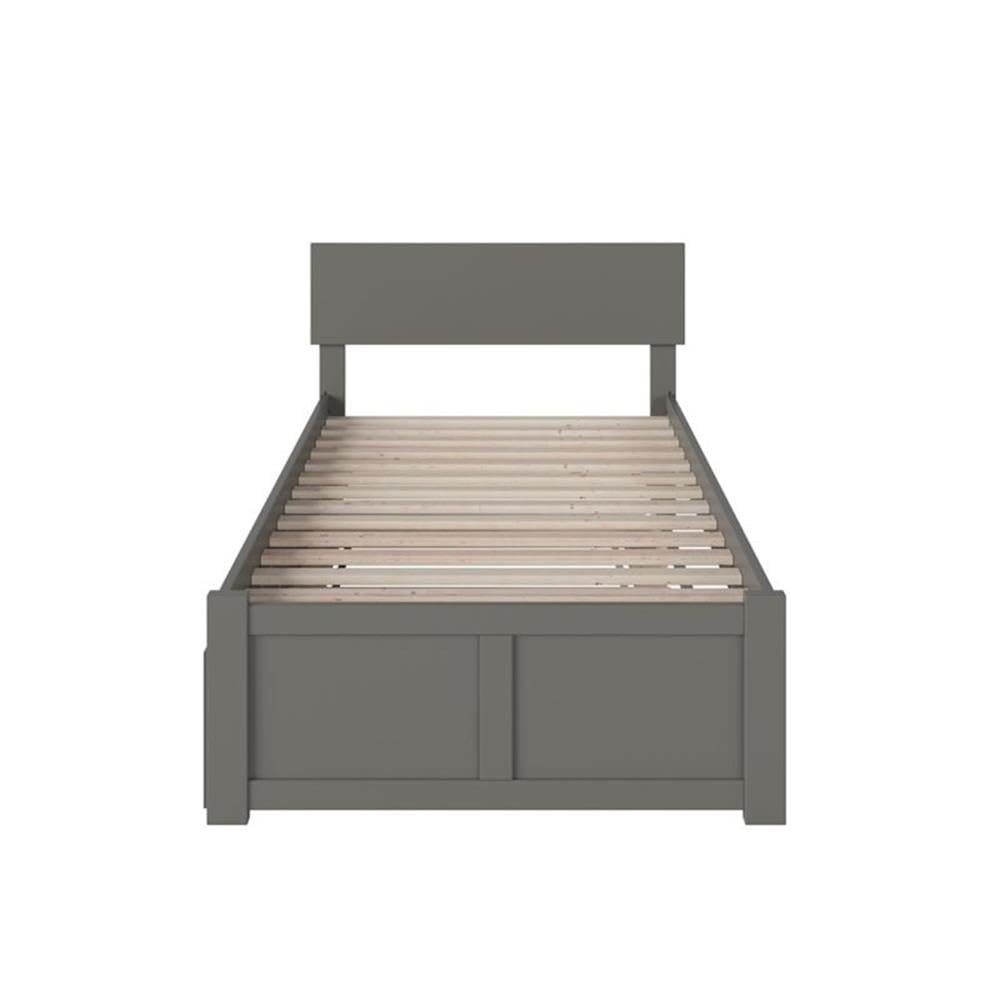 Wood Twin-XL Platform Panel Bed with Trundle in Gray
