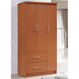 3 Door Wardrobe Armoire Closet with 2 Drawers in Cherry