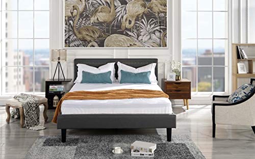 Roma Furniture Twin Upholstered Tufted Headboard & Bed Frame-32 Tall Stitched Platform