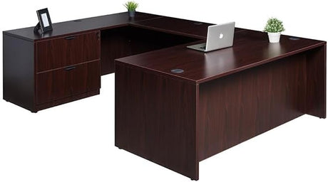 Holland 71" Executive U-Shape Desk with Lateral File Storage, Mahogany