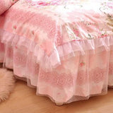 ,Romantic Flower Print Bedding Set,Floral Bed Set,Princess Lace Ruffle Duvet Cover King