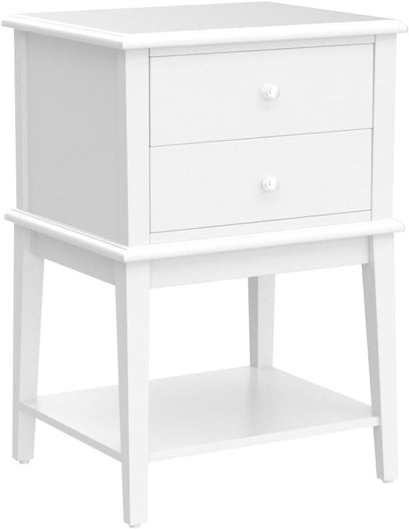 White Nightstand with 2 Drawers Tall 28", Modern Large End Table Living Room