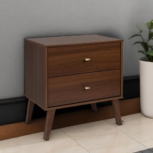 Prepac Milo Mid-Century Modern 2 Drawer Nightstand, Bedside Table, Contemporary Bedroom Furniture, 16"D x 25"W x 25"H, Cherry