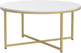 Faux Marble Coffee Table, 35.5in Round Coffee Table with Metal Legs for Living Room,