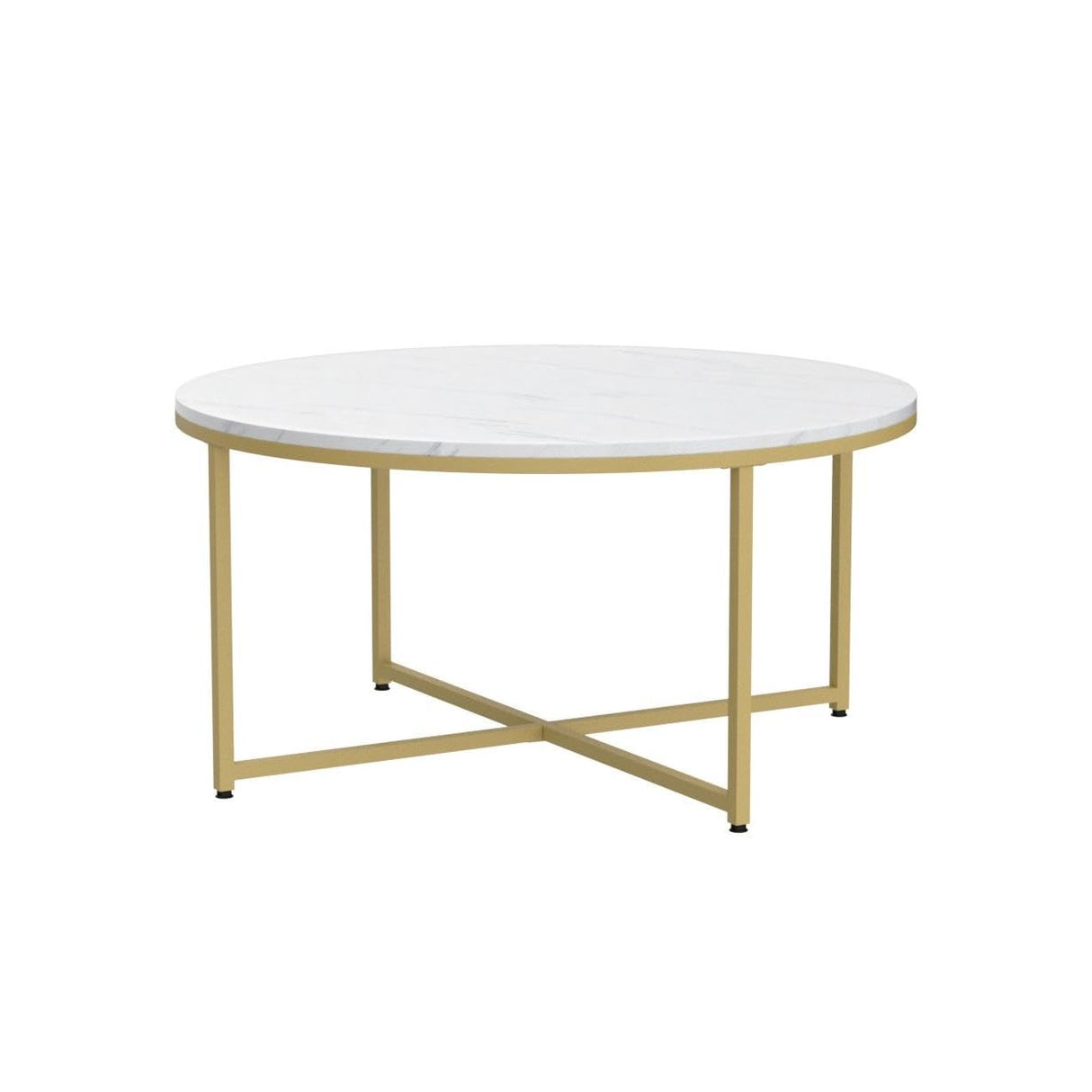 Faux Marble Coffee Table, 35.5in Round Coffee Table with Metal Legs for Living Room,