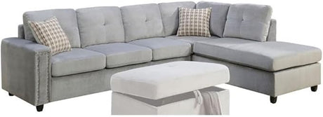 Velvet Sectional with Pillow in Beige