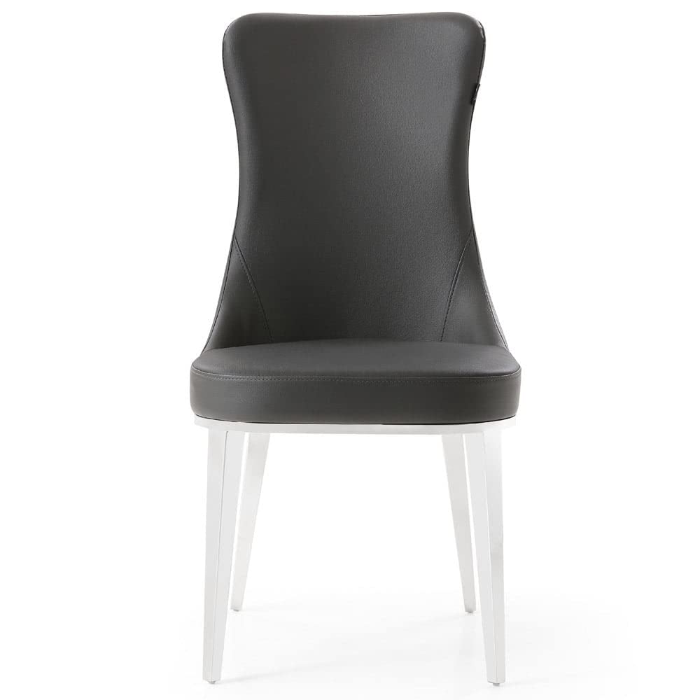 Modern Norma Dining Chair - Dark Grey with Polished Stainless Steel Base