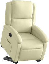 Recliner Chair - Cream Real Leather, Manual Reclining, Easy Stand-Up Function, Comfortable Seating for Elderly, Solid Frame, Convenient Side Pocket