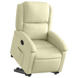 Recliner Chair - Cream Real Leather, Manual Reclining, Easy Stand-Up Function, Comfortable Seating for Elderly, Solid Frame, Convenient Side Pocket