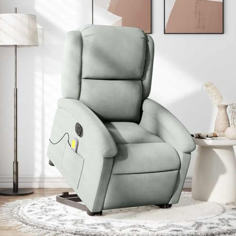 Massage Recliner - Light Gray | Power Lift & Recline, Vibration Massage, Side Pocket