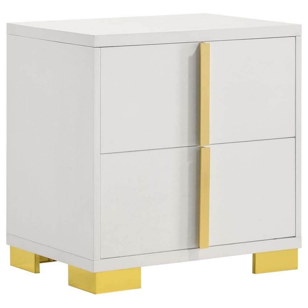4-Piece Contemporary Wood Queen Bedroom Set White and Gold