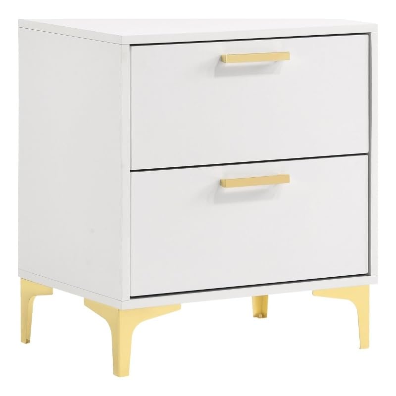 2-drawer Contemporary Wood Nightstand with Metal Base