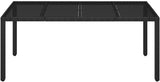 Patio Table with Glass Top Black 74.8"x35.4"x29.5" Poly Rattan