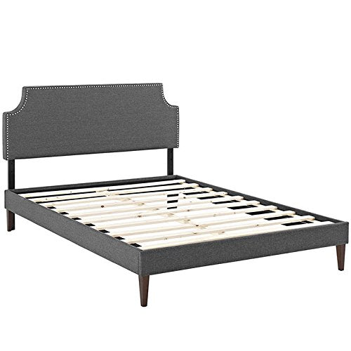 Laura Fabric Platform Bed with Squared Tapered Legs, King, Gray