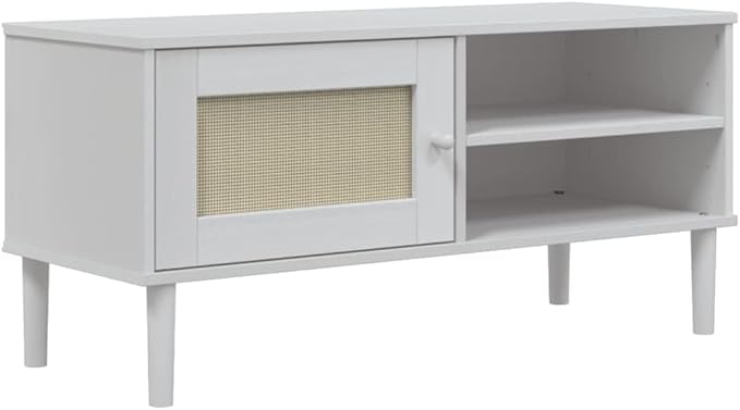 SENJA Rattan Look TV Stand - Black, Solid Wood Pine, Ample Storage