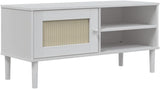 SENJA Rattan Look TV Stand - Black, Solid Wood Pine, Ample Storage