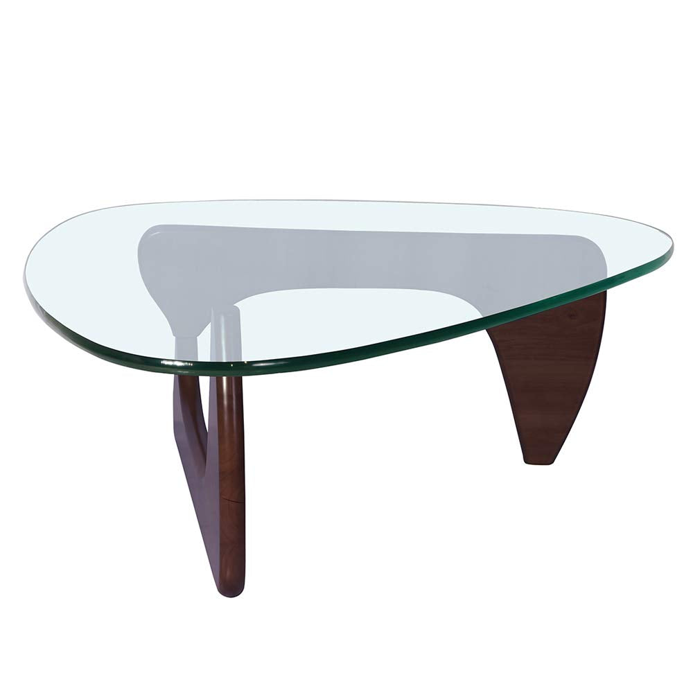 Noguchi Table Triangle Glass Coffee Table with Solid Wood Base