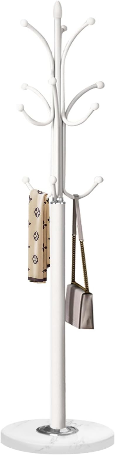 Metal Coat Rack Stand with Natural Marble Base, Coat Rack Freestanding, Sturdy Hall Tree