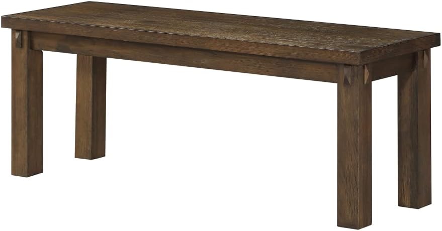 Wooden Dining Side Bench with Thick Block Legs, Brown