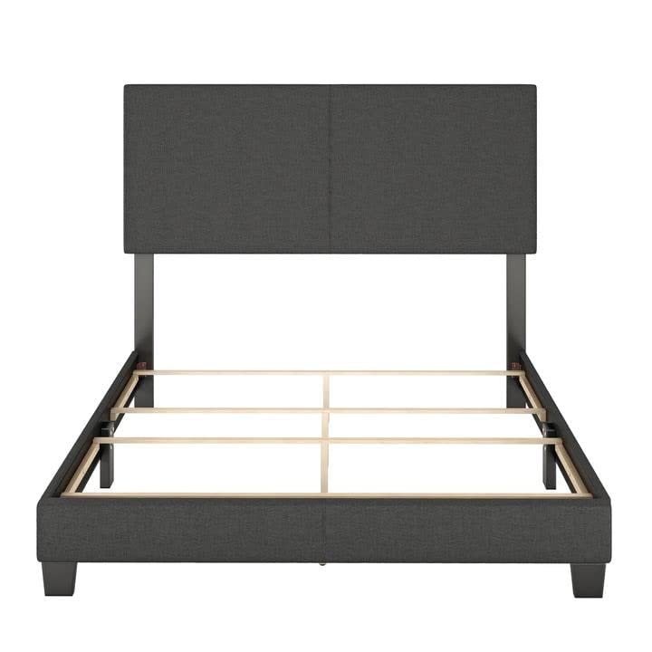 Sleep Sync Tivoli Charcoal Linen Upholstered Platform Bed Frame in Four Sizes Full Glam, Modern & Contemporary