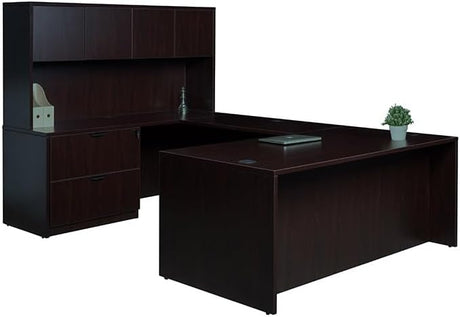 Holland 71" Executive U-Shape Desk with Lateral File Storage, Mahogany